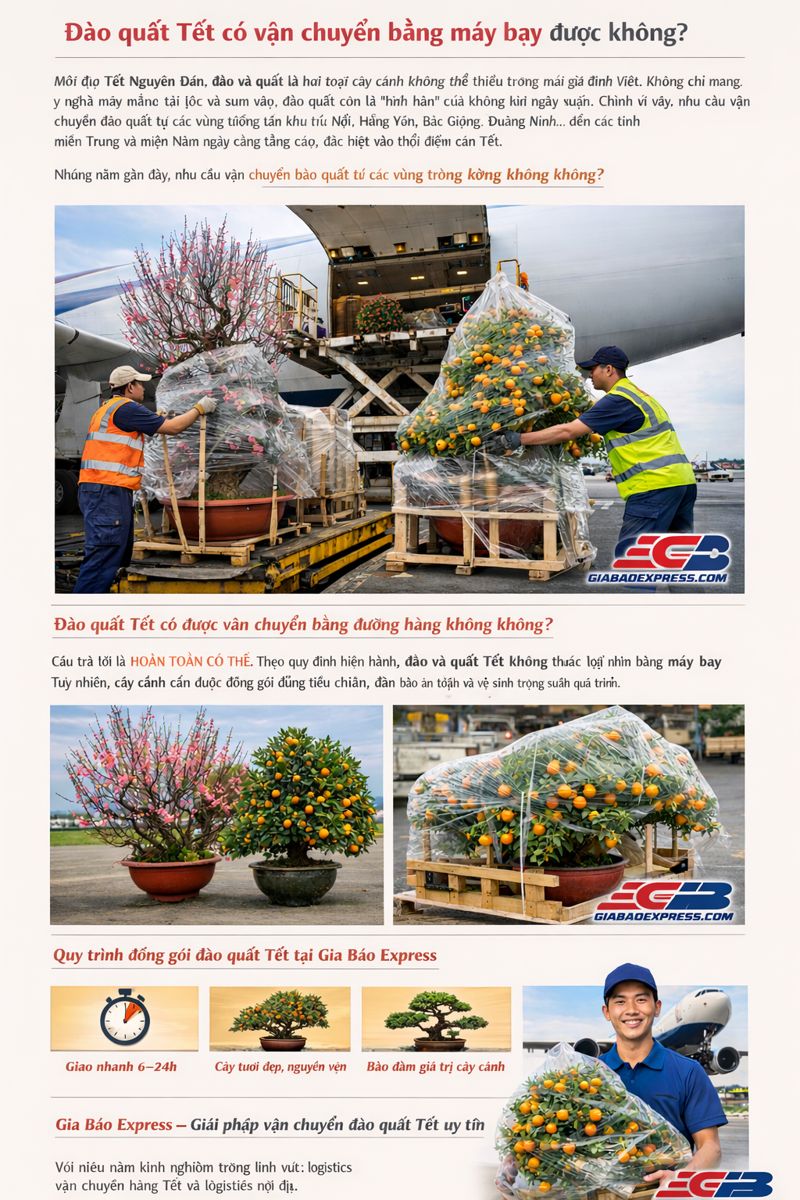 Đào quất Tết có vận chuyển bằng máy bay được không?